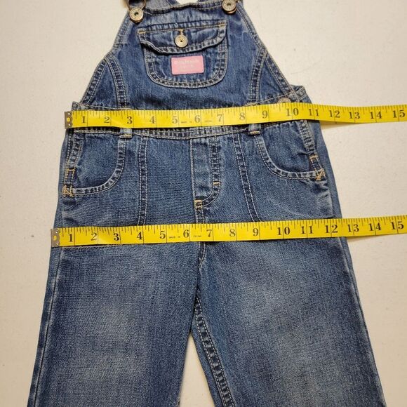 Oshkosh Vestbak Denim Blue Jean Kids Overalls Girls Pink Accents Size 2T - Picture 12 of 15